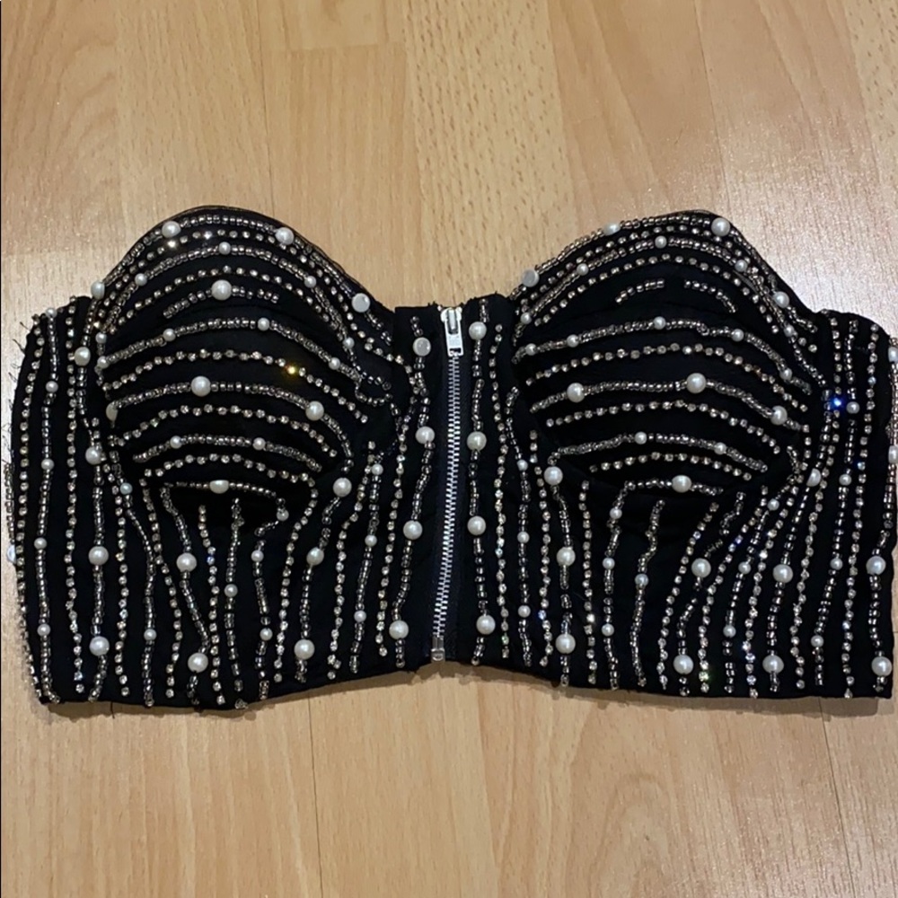 Bustier black jewel/pearl crop top